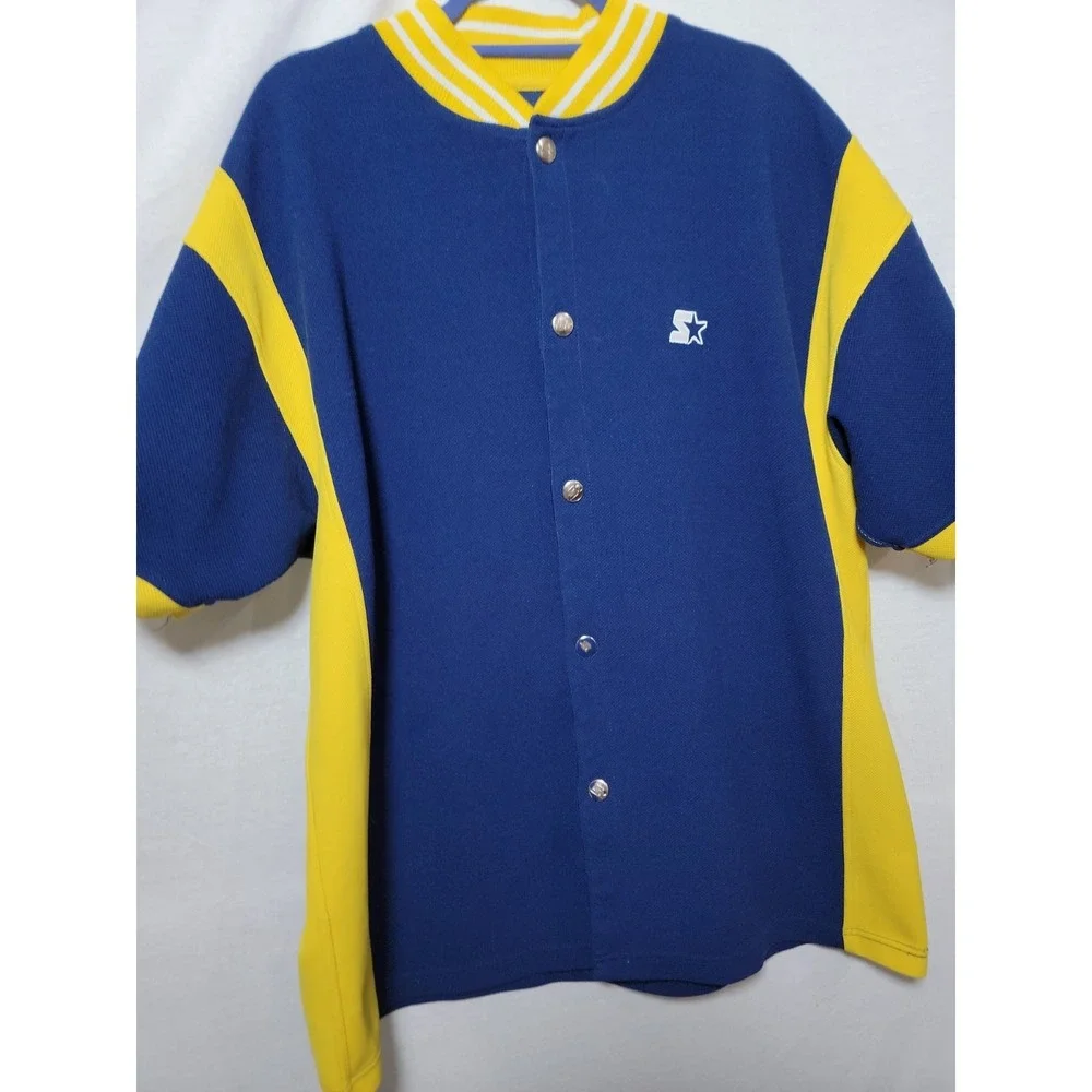 Vintage Y2k 90s Starter Black Label Navy And Yellow Snap Button Up Sz XL NBA MLB